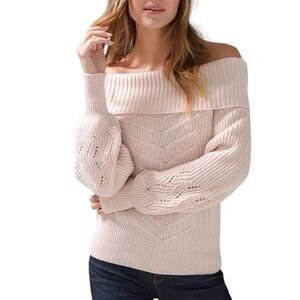 WHBM Off Shoulder Cable Knit Sweater Slouchy Cozy Quiet Luxury Women’s Large